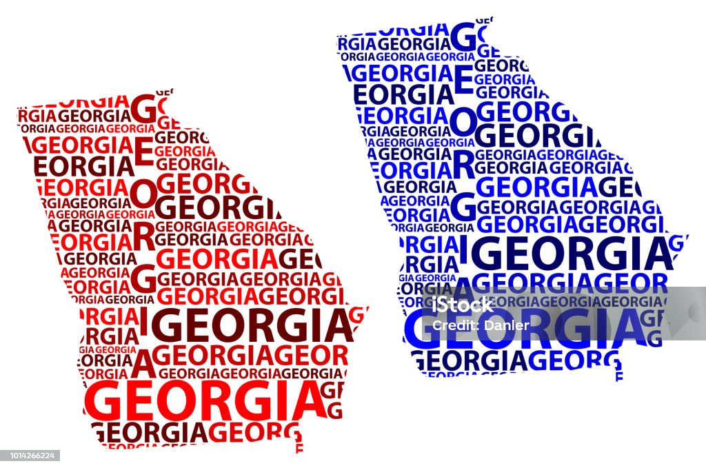 Map of Georgia (U.S. state) - vector illustration Sketch Georgia (United States of America) letter text map, Georgia map - in the shape of the continent, Map Georgia (U.S. state) - red and blue vector illustration Abstract stock vector