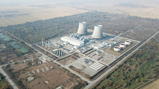 nuclear power plant with cooling towers