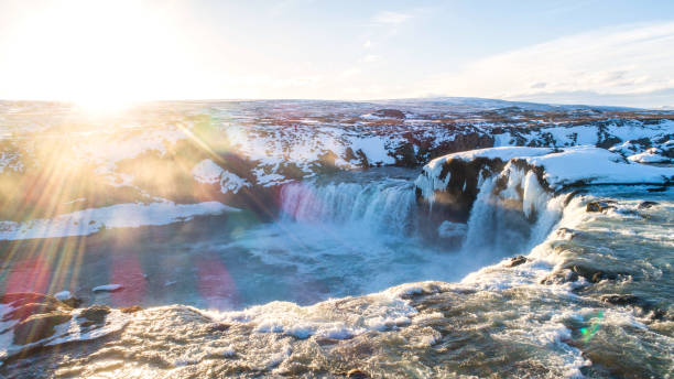 istock The Godafoss is a waterfall in Iceland. Aerial view and top view. 1014267742