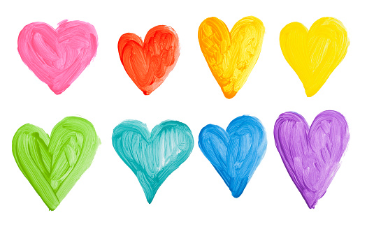 Painted colorful hearts on white. This file is cleaned and retouched.