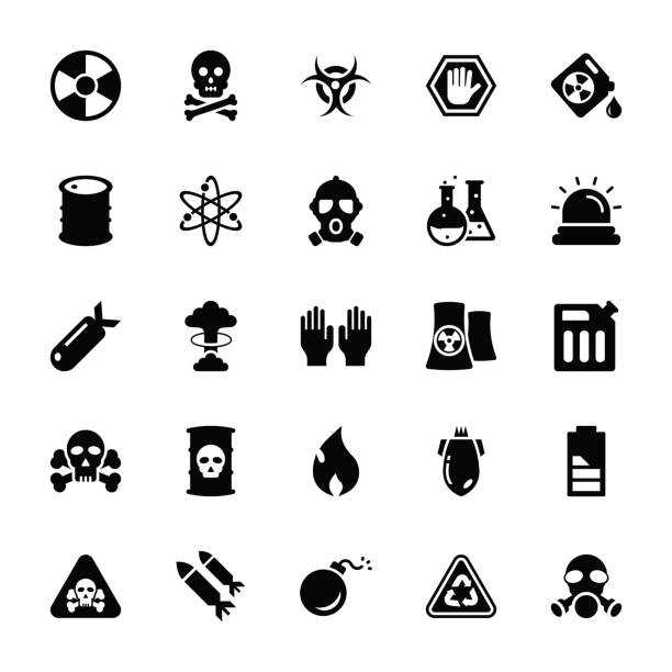 ilustrações de stock, clip art, desenhos animados e ícones de biohazard glyph vector icons set - nuclear weapons