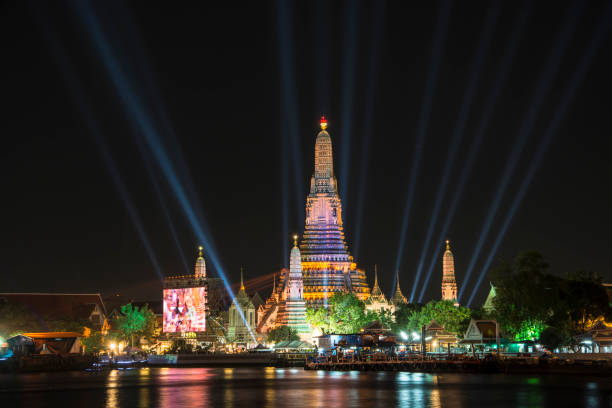 istock Bangkok Thailand: December 30, 2015 Beautiful laser light mapping Countdown at Wat Arun Temple Bangkok,Thailand 1014281988
