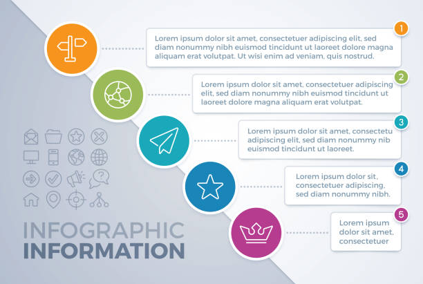 Diagonal Five Item Infographic Diagonal five item infographic layout. 5 infographics stock illustrations