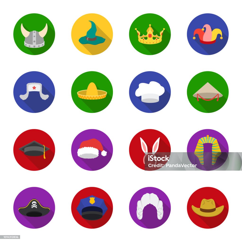 Different kinds of hats flat icons in set collection for design.Headdress vector symbol stock web illustration. Different kinds of hats flat icons in set collection for design.Headdress vector symbol stock  illustration. Hat stock vector