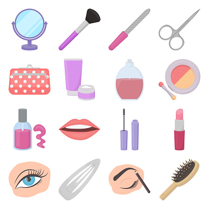 Makeup And Cosmetics Cartoon Icons In Set Collection For Design Makeup And  Equipment Vector Symbol Stock Web Illustration Stock Illustration -  Download Image Now - iStock