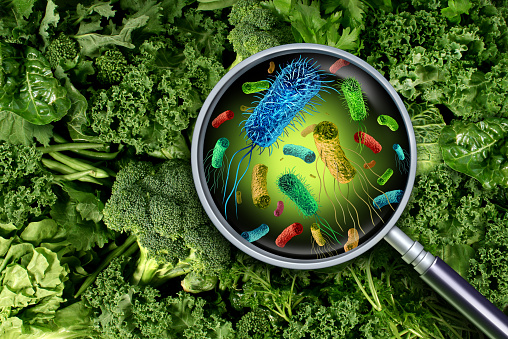 Las bacterias y los gérmenes con las verduras photo