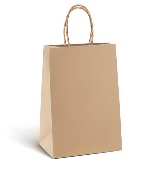 бумажный крафт торговый мешок изолированы на белом. векторная 3d иллюстрация - paper bag bag brown handle stock illustrations