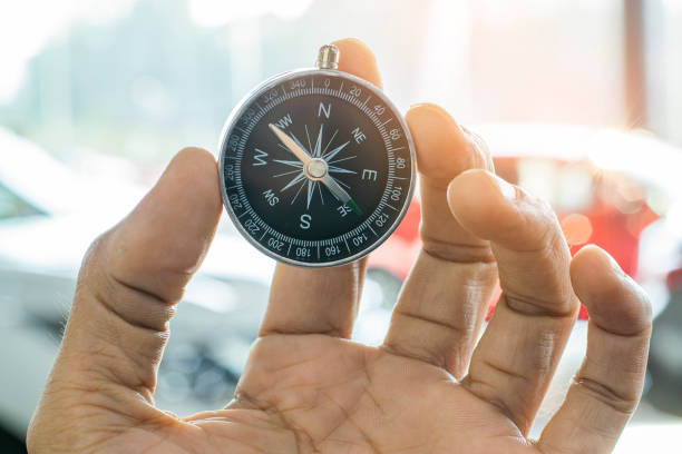 istock holding compass on blurred background. Using wallpaper or background travel or navigator image. 1014327576