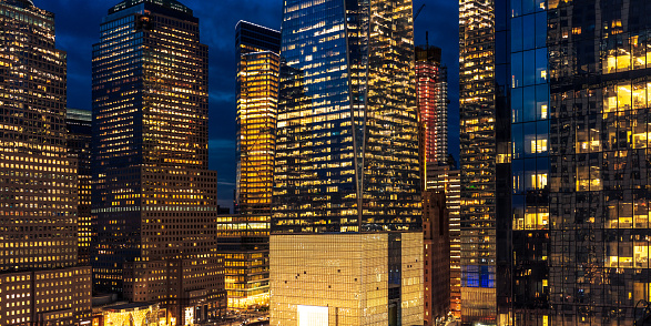 Light coming from the many windows of the skyscrapers of Lower Manhattan, New York City.