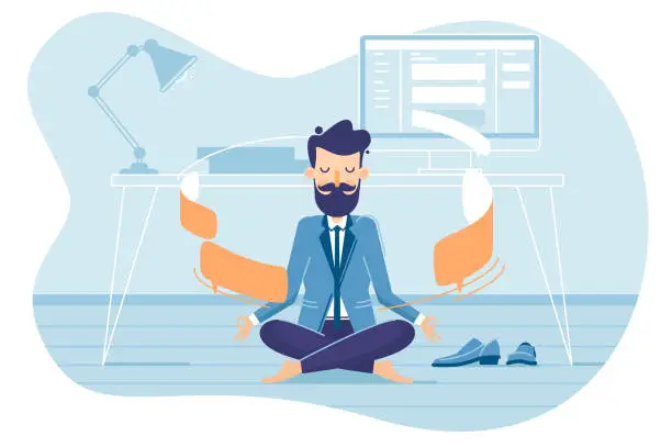 Vector illustration of Businessman in working balance of zen