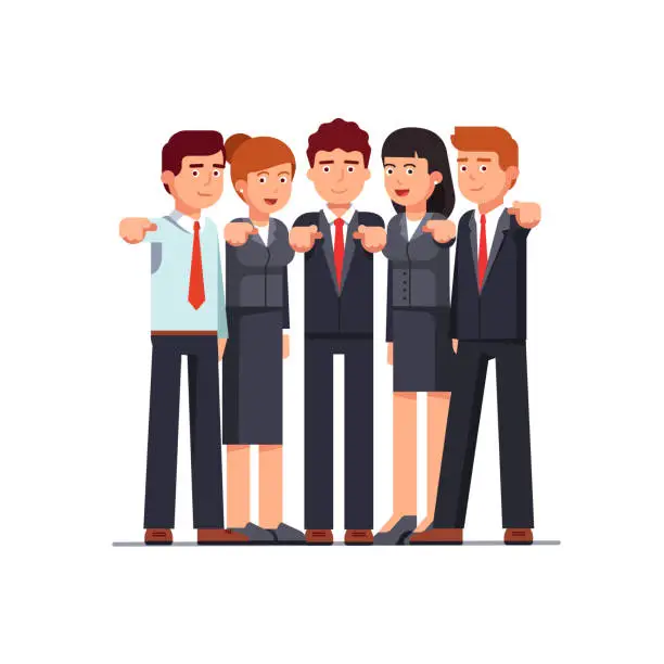 Vector illustration of Group of business people pointing at viewer. Flat vector clipart illustration