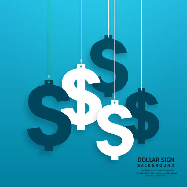 Dollar signs hanging on the ropes on blue background. Vector. Dollar signs hanging on the ropes on blue background. bank financial building backgrounds stock illustrations