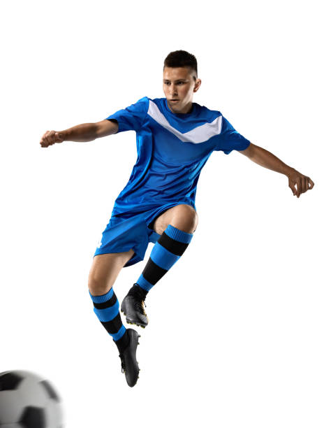 istock Young soccer player isolated on white background 1014363408