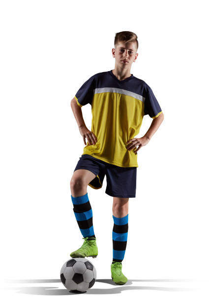 istock Young soccer player isolated on white background 1014363726