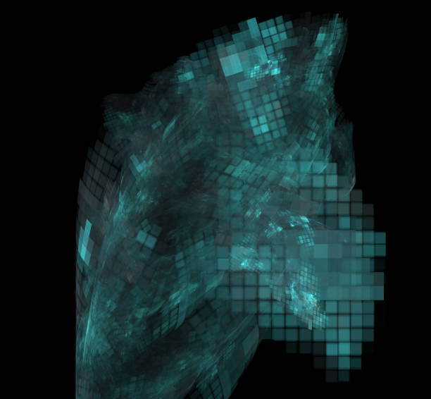 istock Blue pixel grid fractal on a black background. 1014364234