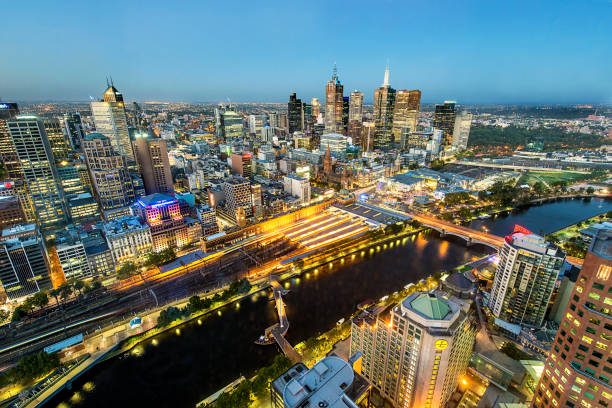 Melbourne at night. stock photo