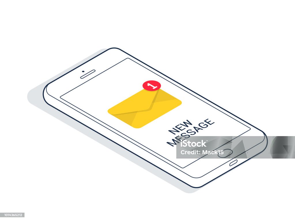 Isometric smartphone with new email or sms message. Vector illustration Banner - Sign stock vector