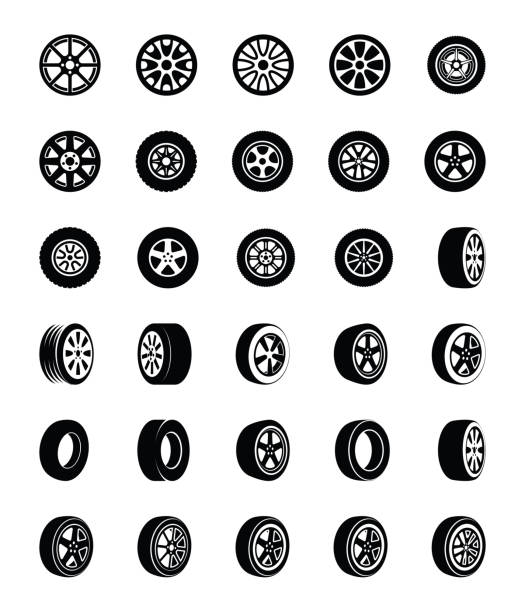 reifen glyphe vector icons set - tire rim stock-grafiken, -clipart, -cartoons und -symbole