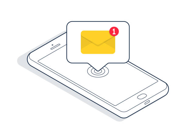 изометрический смартфон с новым сообщением электронной почты или sms. иллюстрация вектора - mobile phone text telephone message stock illustrations