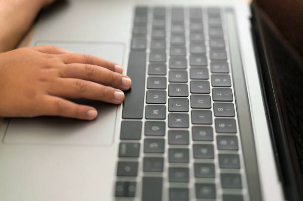 istock Little girl hands typing on laptop computer 1014371602