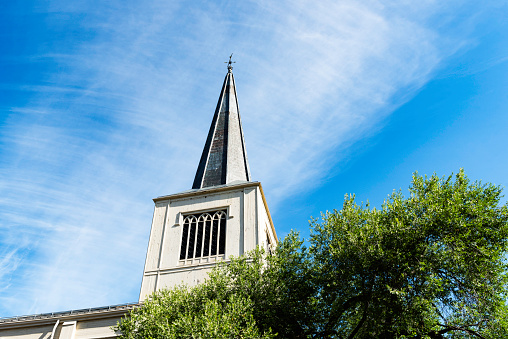 A closeup shot of the Saint Petri church against a blue sky in Germany