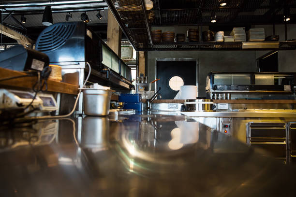 istock Professional kitchen, view counter in steel 1014375846