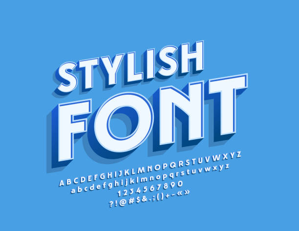 vektor-minimalistisch modernen alphabet buchstaben, ziffern und symbolen - stereoskopische photographie stock-grafiken, -clipart, -cartoons und -symbole