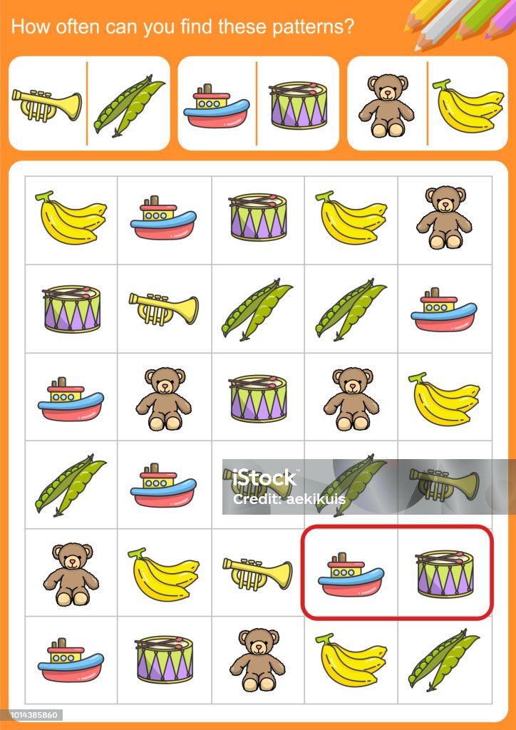 Pattern Find Out How Often Can You Find These Patterns Worksheet For Education Stock ...