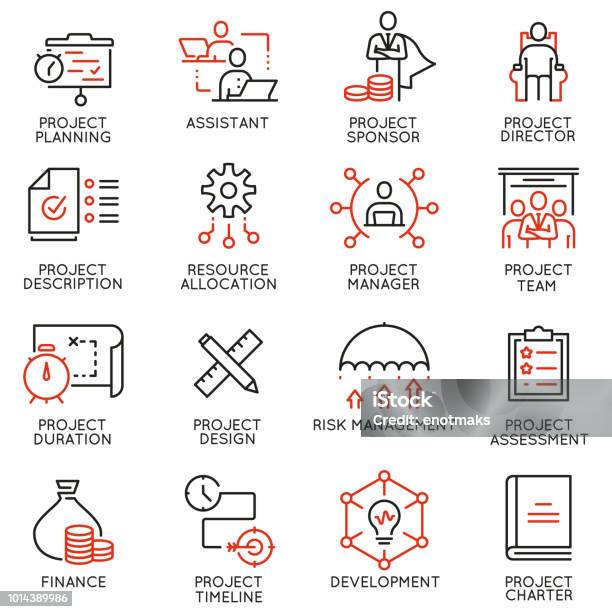 Set Vettoriale Di Icone Lineari Relative Alla Gestione Del Progetto Pittogrammi Monomarca Ed Elementi Di Design Infografici Parte 2 - Immagini vettoriali stock e altre immagini di Icona