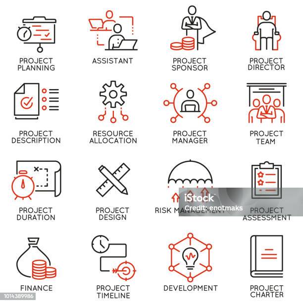 Vector Set Of Linear Icons Related To Project Management Mono Line Pictograms And Infographics Design Elements Part 2 Stock Illustration - Download Image Now