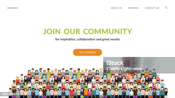 Join Our Community Crowd Of United People As A Business Or Creative Community Standing Together Stock Illustration - Download Image Now