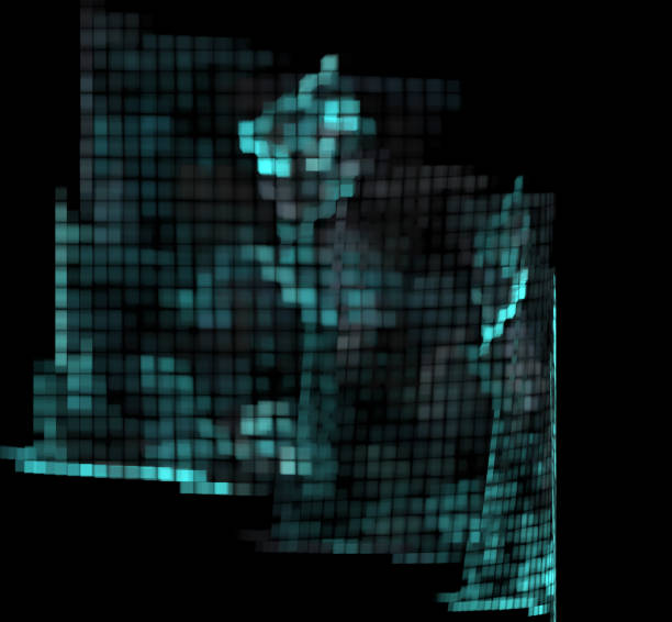 istock Blue pixel grid fractal on a black background. 1014404104