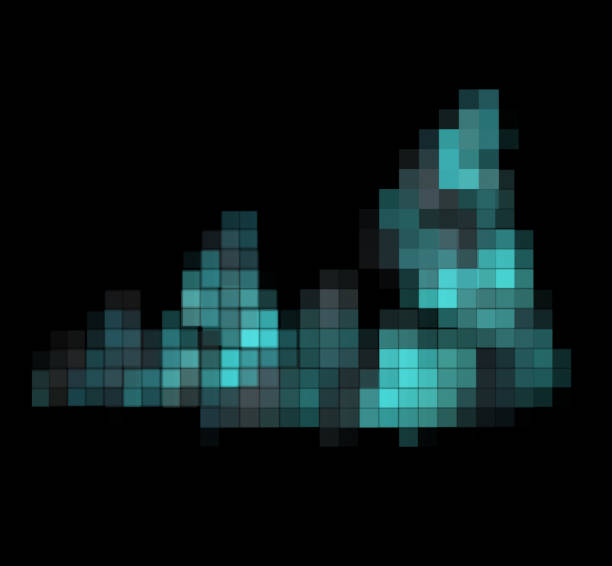 istock Blue pixel grid fractal on a black background. 1014404276