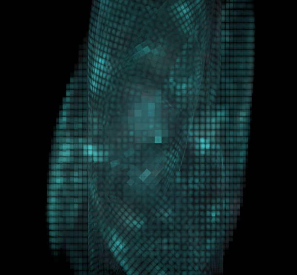 istock Blue pixel grid fractal on a black background. 1014404470