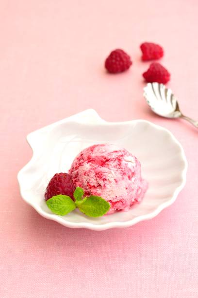 istock One scoop of raspberry ice cream with mint leaf 1014407382
