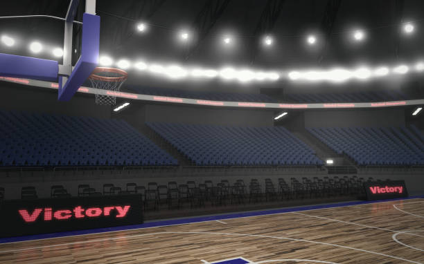 istock 3d rendering of the basketball stadium with lights 1014407522
