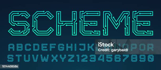 Vector Printed Circuit Board Style Font Stock Illustration - Download Image Now - Technology, Typescript, Digitally Generated Image