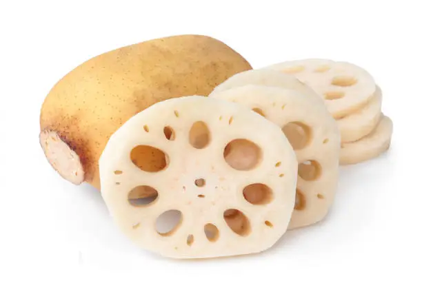Lotus root on white background