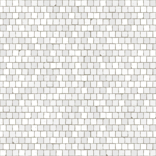 Seamless mosaic floor pattern. White pavement stone tiles. vector art illustration