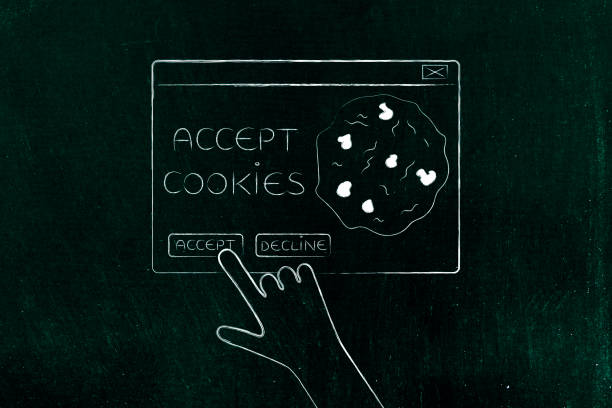 hand about to click on Accept Cookie pop-up message stock photo