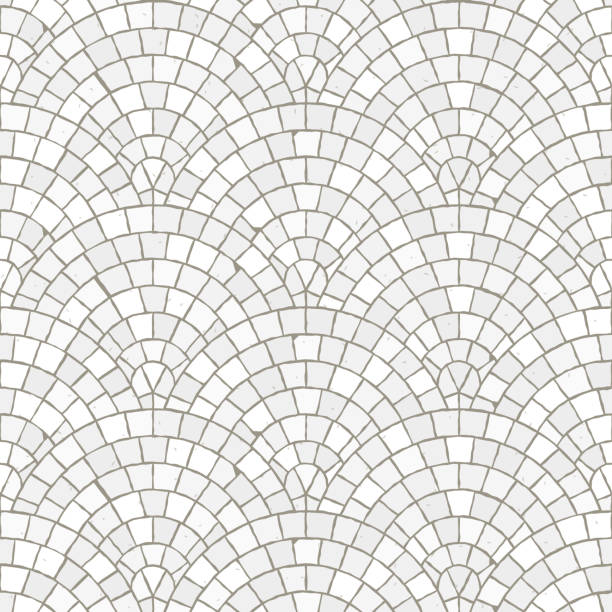 Seamless mosaic floor pattern. White pavement stone tiles. vector art illustration