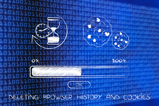 clean up your browser history concept: hourglass, cookie and progress bar