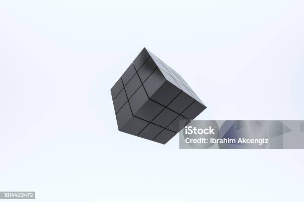 Black Cube 3d On A White Background Stock Photo - Download Image Now - Abstract, Advertisement, Art