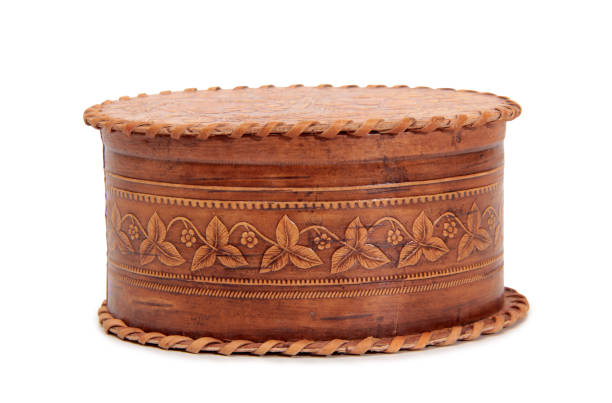 Antique wooden box on a white background