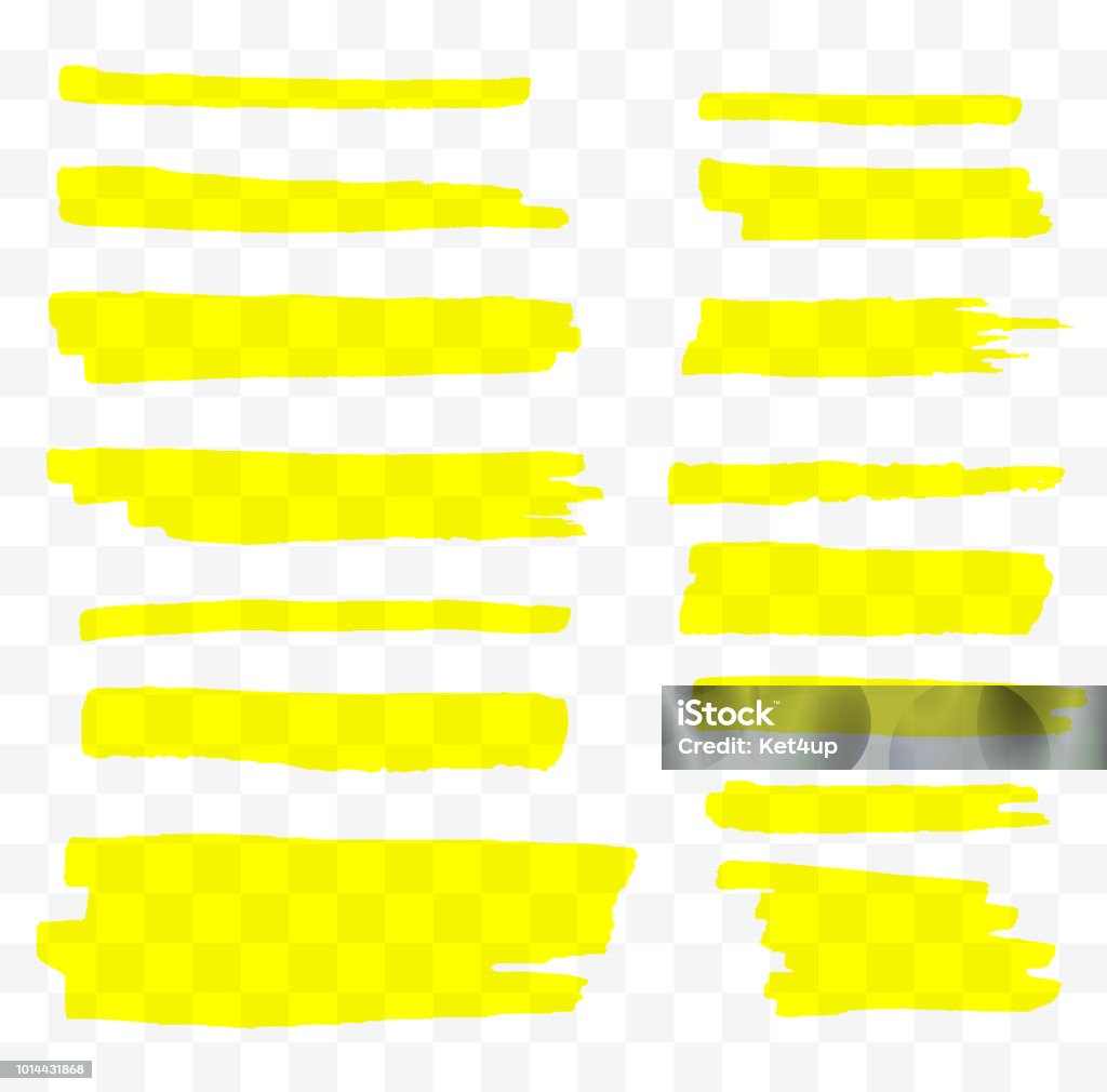 Highlighter brush set. Hand drawn yellow highlight marker stripes. Vector illustration Vector highlighter brush set. Hand drawn yellow highlight marker stripes. Highlighter stock vector