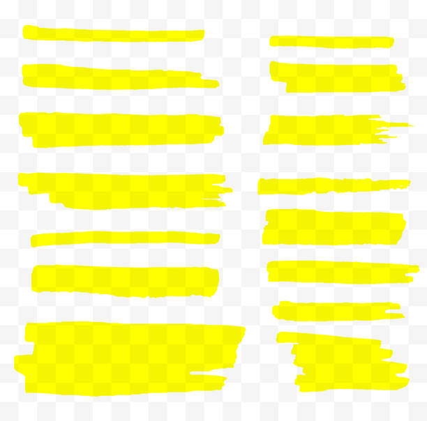 Highlighter brush set. Hand drawn yellow highlight marker stripes. Vector illustration Vector highlighter brush set. Hand drawn yellow highlight marker stripes. permanent marker stock illustrations