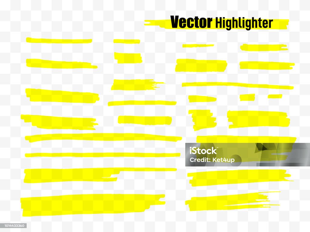 Highlighter brush set. Hand drawn yellow highlight marker stripes. Vector illustration Vector highlighter brush set. Hand drawn yellow highlight marker stripes. Highlighter stock vector