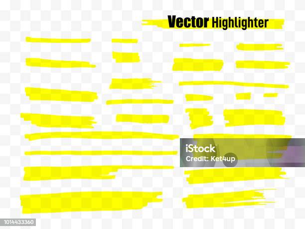 Highlighter Brush Set Hand Drawn Yellow Highlight Marker Stripes Vector Illustration Stock Illustration - Download Image Now