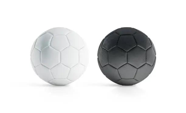 BLank black and white soccer ball mock up, isolated, 3d rendering. Empty football sphere mockup, isolated. Clear sport bal for playing on the clean field template