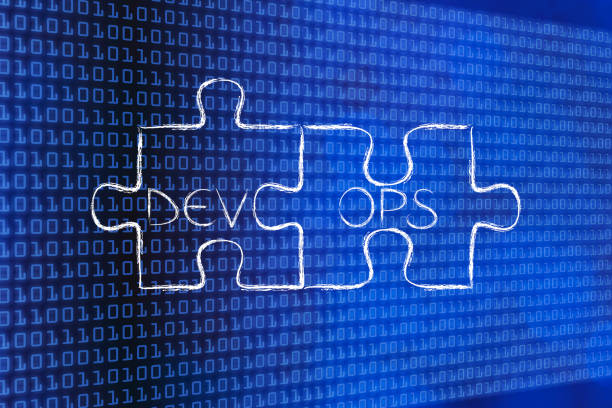 matching pieces of puzzle with text DevOps, stock photo